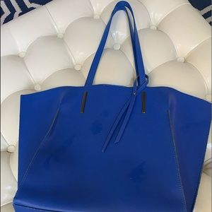 Italian leather cobalt blue tote bag